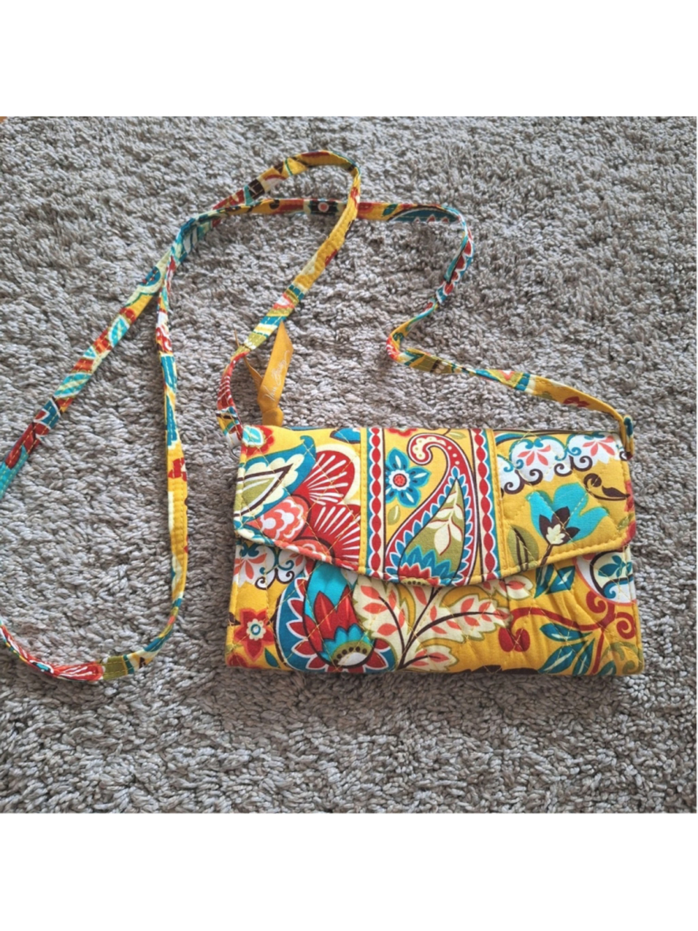 VERA BRADLEY Provencal Crossbody Clutch Wallet Purse Yellow Tri Fold Floral